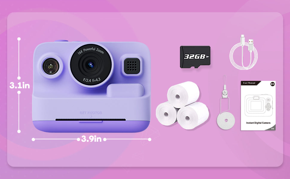 Dylanto Instant Print Camera for Kids,2.4 Inch Screen Kids Instant Cameras, Christmas Birthday Gifts for Girls Age 3-12, Portable Toddler Toy for 3 4 5 6 7 8 9 10 Year Old Girls Boys Purple