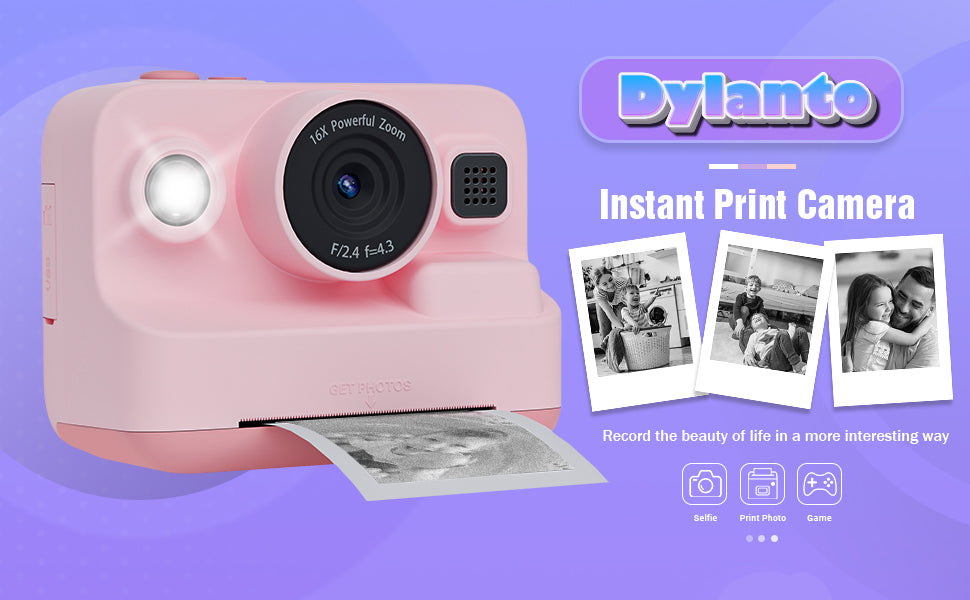 Dylanto Kids Camera Instant Print,1080P Kids Instant Cameras That Print Photos,Christmas Birthday Gifts for Girls Age 3-12,Portable Toy for 3 4 5 6 7 8 9 10 Year Old Girls Boys Pink