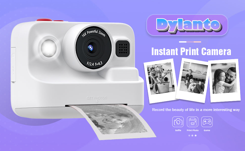 Dylanto Instant Print Camera for Kids,2.4 Inch Screen Kids Instant Cameras, Christmas Birthday Gifts for Girls Age 3-12, Portable Toddler Toy for 3 4 5 6 7 8 9 10 Year Old Girls Boys White