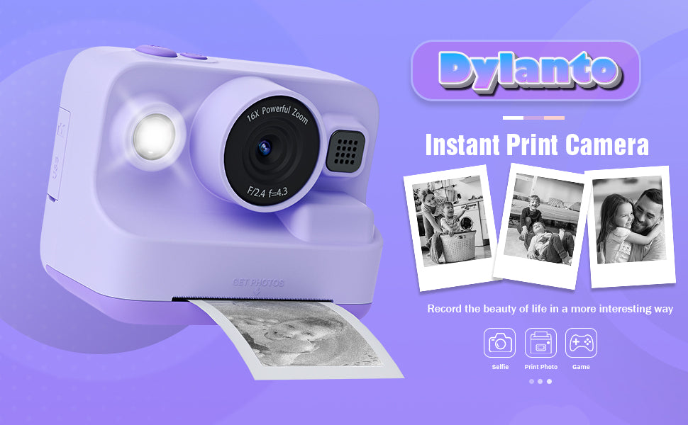 Dylanto Instant Print Camera for Kids,2.4 Inch Screen Kids Instant Cameras, Christmas Birthday Gifts for Girls Age 3-12, Portable Toddler Toy for 3 4 5 6 7 8 9 10 Year Old Girls Boys Purple