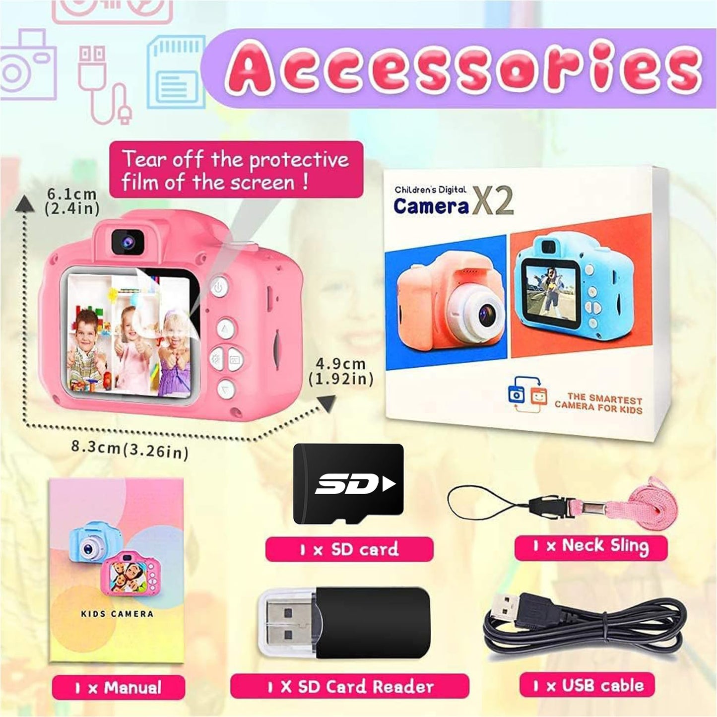 Dylanto Upgrade Kids Selfie Camera, Christmas Birthday Gifts for Girls&Boys Age 3-9, HD Digital Video Cameras for Toddler, Portable Toy for 3 4 5 6 7 8 9 Year Old Girls with 8GB SD Card-Purple