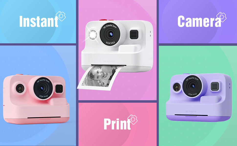 Dylanto Instant Print Camera for Kids,2.4 Inch Screen Kids Instant Cameras, Christmas Birthday Gifts for Girls Age 3-12, Portable Toddler Toy for 3 4 5 6 7 8 9 10 Year Old Girls Boys White