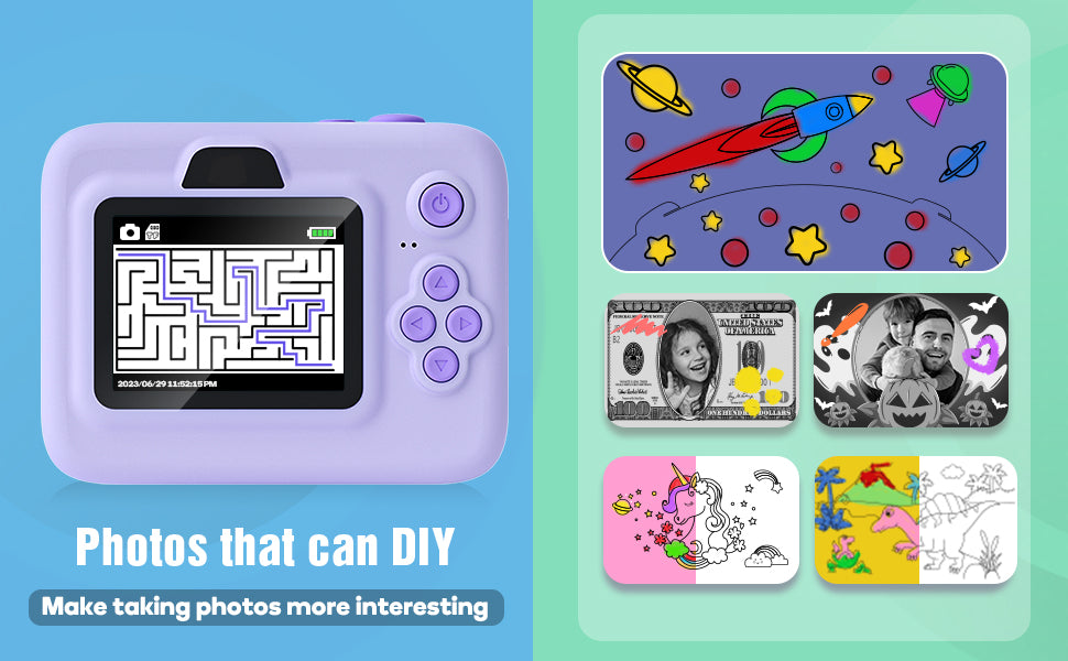 Dylanto Instant Print Camera for Kids,2.4 Inch Screen Kids Instant Cameras, Christmas Birthday Gifts for Girls Age 3-12, Portable Toddler Toy for 3 4 5 6 7 8 9 10 Year Old Girls Boys Purple