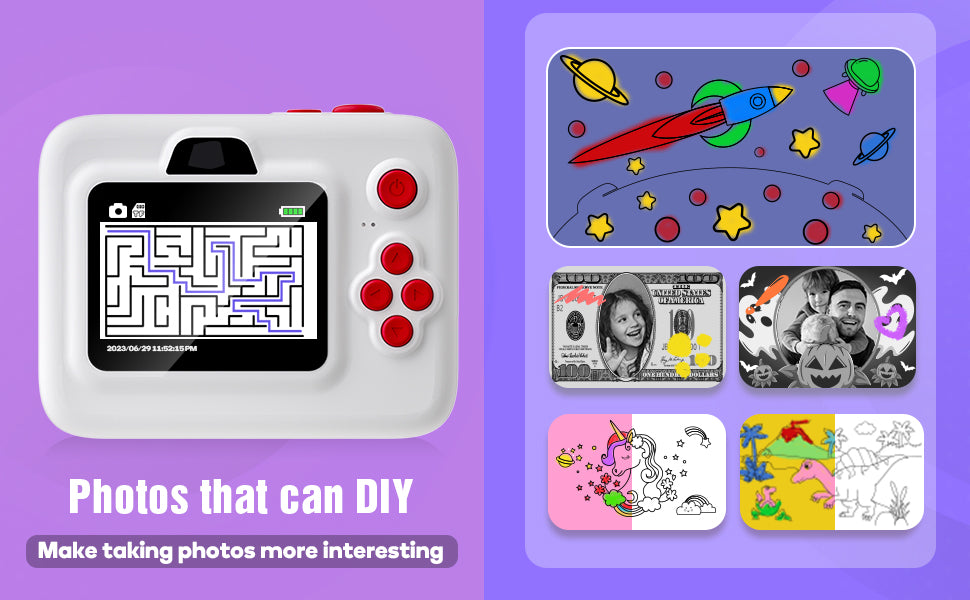 Dylanto Instant Print Camera for Kids,2.4 Inch Screen Kids Instant Cameras, Christmas Birthday Gifts for Girls Age 3-12, Portable Toddler Toy for 3 4 5 6 7 8 9 10 Year Old Girls Boys White