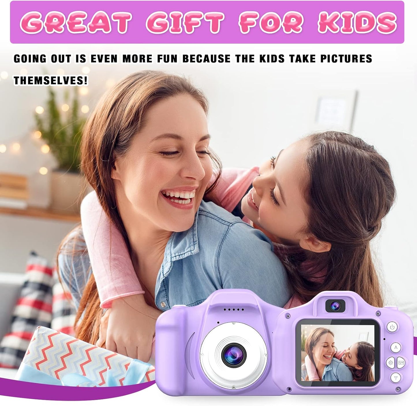 Dylanto Upgrade Kids Selfie Camera, Christmas Birthday Gifts for Girls&Boys Age 3-9, HD Digital Video Cameras for Toddler, Portable Toy for 3 4 5 6 7 8 9 Year Old Girls with 8GB SD Card-Purple