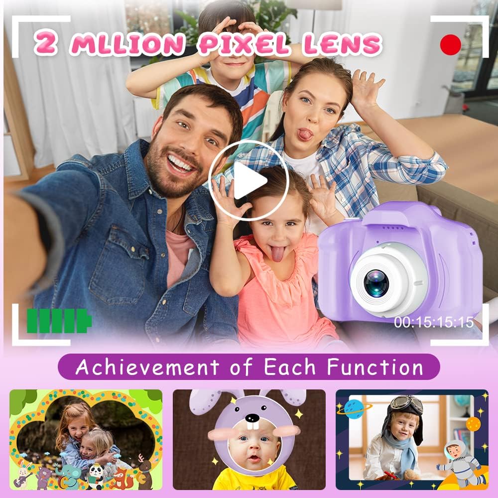 Dylanto Upgrade Kids Selfie Camera, Christmas Birthday Gifts for Girls&Boys Age 3-9, HD Digital Video Cameras for Toddler, Portable Toy for 3 4 5 6 7 8 9 Year Old Girls with 8GB SD Card-Purple