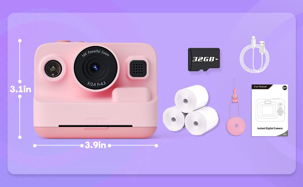 Dylanto Kids Camera Instant Print,1080P Kids Instant Cameras That Print Photos,Christmas Birthday Gifts for Girls Age 3-12,Portable Toy for 3 4 5 6 7 8 9 10 Year Old Girls Boys Pink