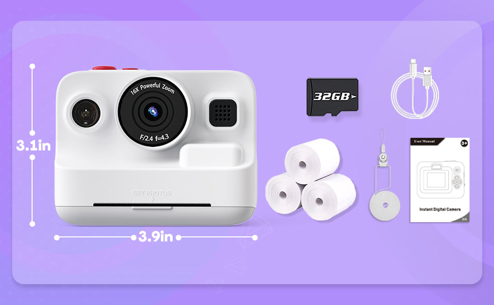 Dylanto Instant Print Camera for Kids,2.4 Inch Screen Kids Instant Cameras, Christmas Birthday Gifts for Girls Age 3-12, Portable Toddler Toy for 3 4 5 6 7 8 9 10 Year Old Girls Boys White