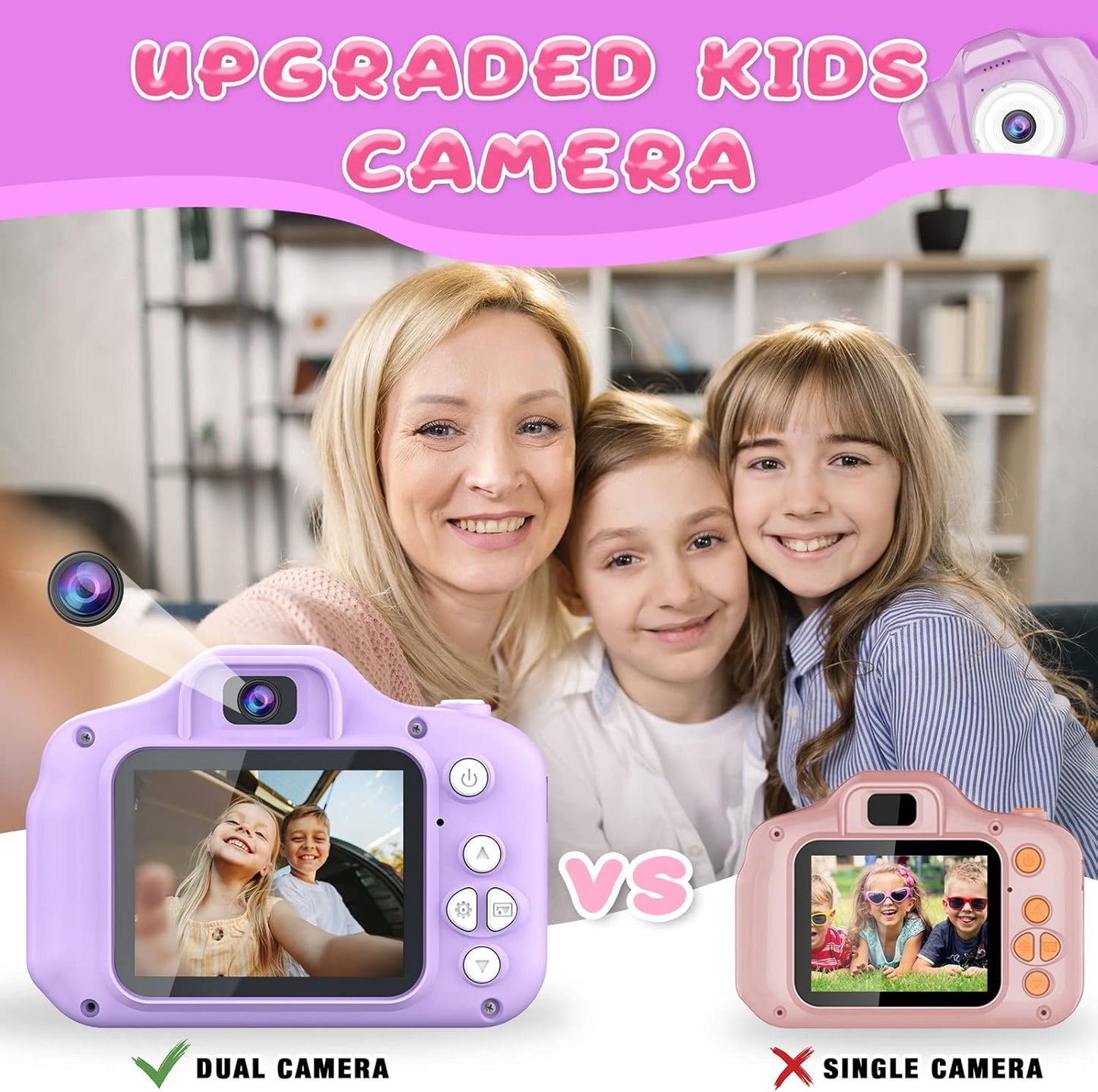 Dylanto Upgrade Kids Selfie Camera, Christmas Birthday Gifts for Girls&Boys Age 3-9, HD Digital Video Cameras for Toddler, Portable Toy for 3 4 5 6 7 8 9 Year Old Girls with 8GB SD Card-Purple